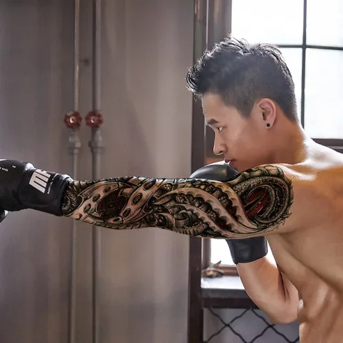 Miniatura 7 de Tatuajes temporales de flor de tótem negro y calavera - 8 hojas de tatuajes realistas de manga para hombres y mujeres, tatuaje falso grande