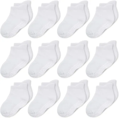 CozyWay - Calcetines antideslizantes para bebés niños y niñas paquete de 6 y 12 unidades calcetines y tobilleras antideslizantes para bebés y niños