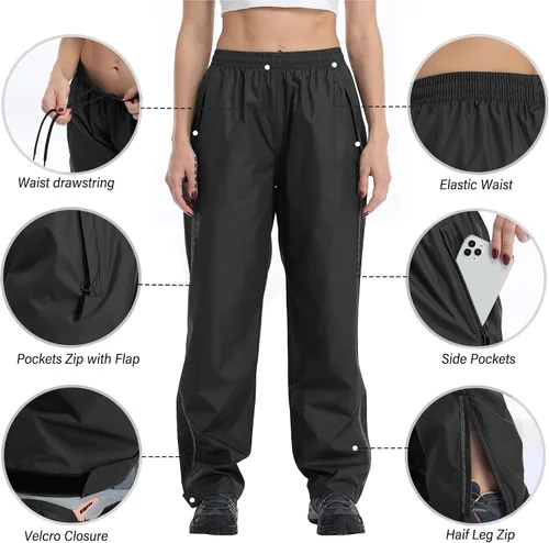 Miniatura 2 de Pantalones de lluvia para mujer, impermeables, ligeros, transpirables, senderismo, ciclismo, al aire libre, con bolsillo