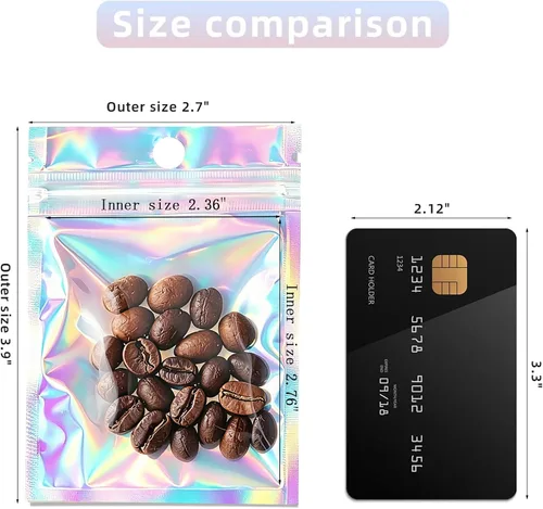 Miniatura 2 de 100 bolsas de embalaje holográficas, bolsa de papel de aluminio resellable de 2.7x3.9 pulgadas, bolsa de muestra de Mylar ideal para pequeños