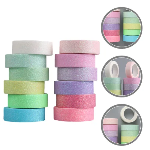 Miniatura 9 de STOBOK Cinta adhesiva Washi con purpurina de macarrón para manualidades, cinta adhesiva de papel Washi para manualidades, álbumes de recortes