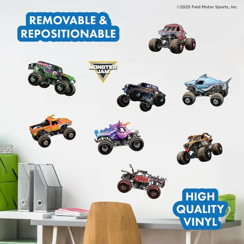 Miniatura 2 de Paquete de calcomanías de pared de Monster Jam Trucks - Grave Digger Son-Uva Digger El Toro Loco Megalodon Zombie ThunderROARus Sparkle Smash