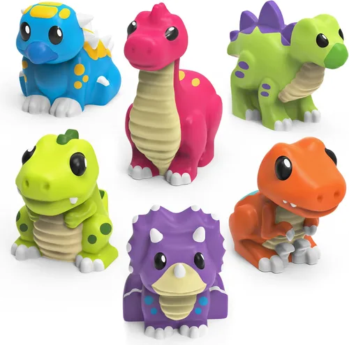 Tub Works® Juguetes de baño de dinosaurio sin moho, paquete de 6 | Diseño de juguetes de baño sellados sin agujeros que mantiene la humedad fuera |