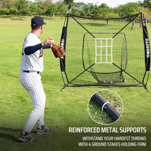 Miniatura 5 de BaseGoal Red de práctica de sóftbol de béisbol de 7 x 7 pies, respaldo de béisbol, con camiseta de bateo, para golpear lanzar, batear, atrapar