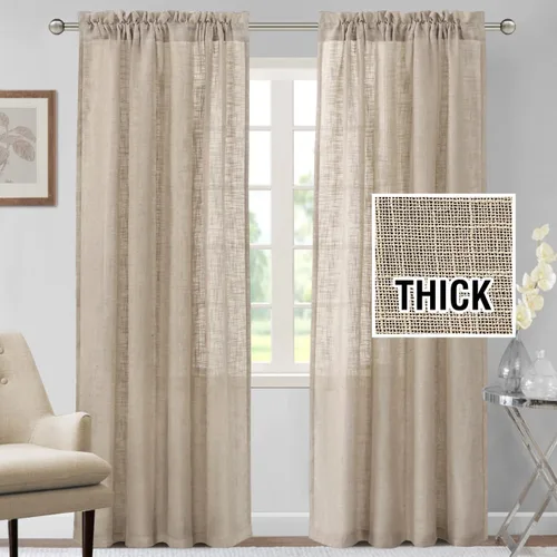 Miniatura 18 de H.VERSAILTEX Cortinas de lino de 84 pulgadas de largo, mezcla de lino natural, cortinas para sala de estar, cortinas texturizadas de lino