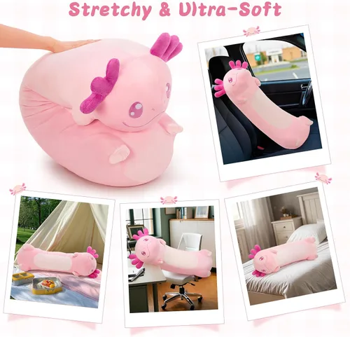Miniatura 4 de Tezituor Almohada corporal larga de ajolote de felpa, 39.5 pulgadas, animal de peluche de ajolote rosa gigante, almohada suave para abrazar