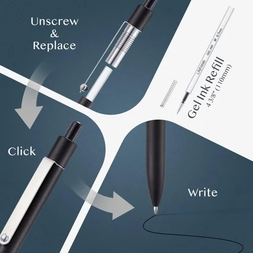 Miniatura 6 de LINFANC 5 bolígrafos de gel negro, punta media de 0.028 in, de secado rápido, tinta negra para diario, bolígrafo de gel de escritura suave, bonitos