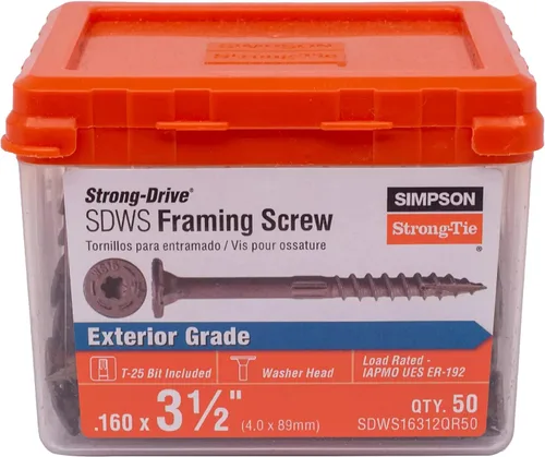 Simpson Strong-Tie SDWS16312QR50 Tornillo de marco SDWS de accionamiento fuerte — 0.160 pulgadas x 3-1/2 pulgadas T25, Quik Guard, Tan (50 unidades)