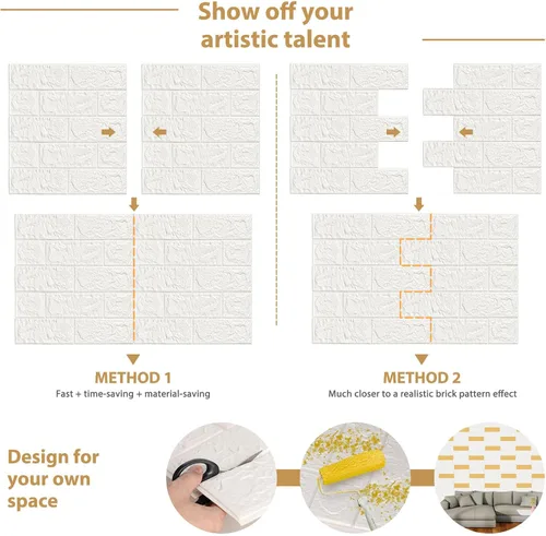 Miniatura 2 de JOLOV 10 piezas de paneles de pared 3D para despegar y pegar - espuma PE autoadhesiva de bricolaje, impermeable, perfecta para decoración de paredes