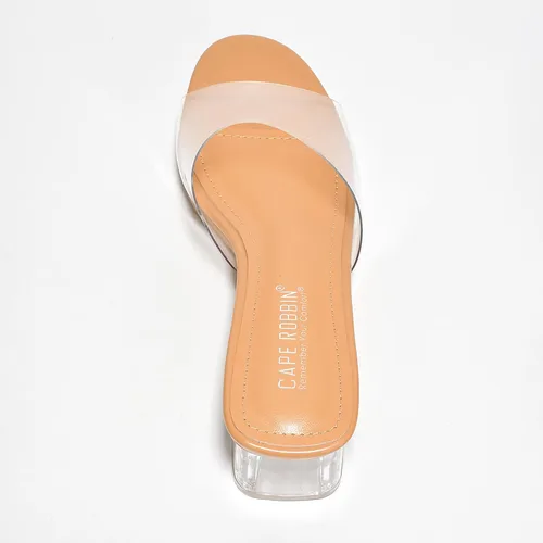 Miniatura 6 de Cape Robbin Tacones transparentes de bloque bajo para mujer, sandalias transparentes con punta abierta redonda (Anjelic)