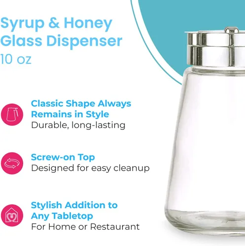 Miniatura 3 de Dispensador de condimentos estilo Diner – Dispensador de vidrio de crema, azúcar y miel con capacidad de 10 onzas – Cristalería clásica