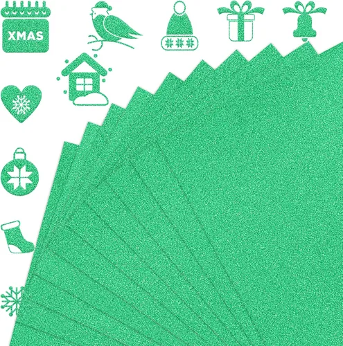 FEILIBAY 20 hojas de papel de cartulina con purpurina verde de Navidad, papel de purpurina tamaño A4 para manualidades, decoraciones de cumpleaños y