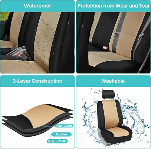 Miniatura 6 de FH Group Juego completo de fundas de neopreno impermeables para asiento de automóvil, de tres filas y 7 plazas, listas para bolsa de aire