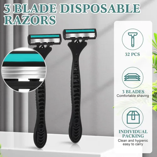 Miniatura 2 de 32 maquinillas de afeitar desechables para hombre a granel de 3 cuchillas para piel sensible, cómoda graduación Día del Padre