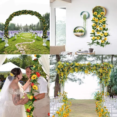 Miniatura 6 de Guirnalda de girasoles artificiales con luces preiluminadas, decoración de girasol de 16.5 pies, enredaderas falsas, flores colgantes, guirnalda