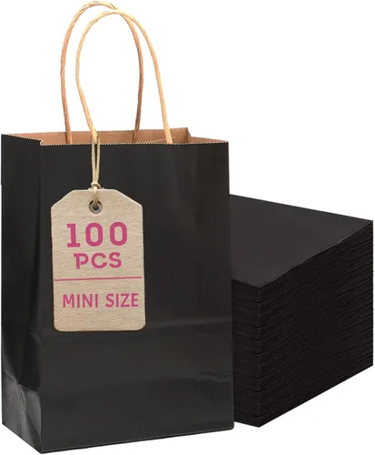 Miniatura 9 de Bakepacker 100 Piezas Bolsas de Regalo de Papel Mini Amarillo Brillante con Asas 6"x4.5"x2.5" Bolsas de Favor de Fiesta Múltiples Usos (Tamaño Mini)