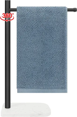 Miniatura 9 de Toallero de mano, soporte para toallas de mano en forma de F con base de mármol, barra de soporte giratorio de acero inoxidable para toalla de mano