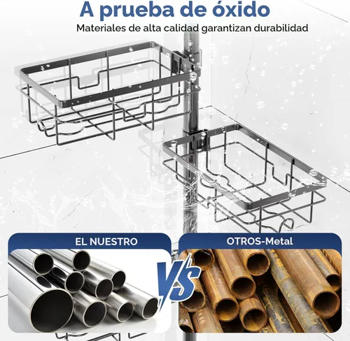 Miniatura 3 de Organizador de Caddy para Ducha con Poste de Tensión, Estante Esquinero de 6 Piezas Resistente al Óxido con Estante de Ducha Ajustable de 30-120
