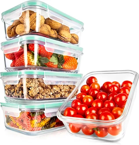 Miniatura 11 de NutriChef 10 recipientes de vidrio para almacenamiento de alimentos con tapas, recipientes de preparación de comidas de 30 onzas, reutilizables, Azul