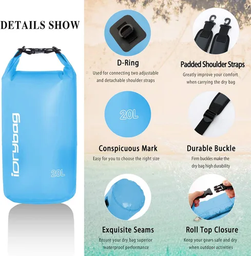 Miniatura 2 de IDRYBAG Bolsa seca transparente impermeable 2L/5L/10L/15L/20L, pequeña bolsa impermeable para kayak