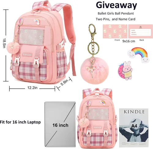 Miniatura 6 de AO ALI VICTORY Mochila escolar para laptop de 15.6 pulgadas, linda mochila escolar para niños, mochila universitaria primaria, bolsas grandes