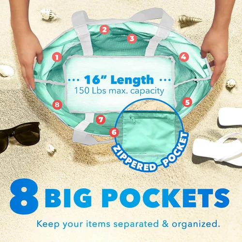Miniatura 3 de Dejaroo Bolsa de playa de malla ligera, para juguetes y elementos esenciales de vacaciones