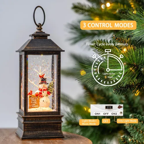 Miniatura 4 de Globo de nieve de Navidad con agua brillante de muñeco de nieve con música y temporizador, linterna iluminada con pilas para regalos de decoración