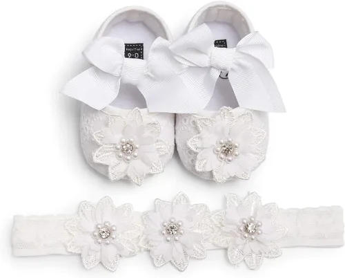 Myleleya Zapatos planos Mary Jane para bebés y niñas con lazo y flores, vestido de princesa, para boda, zapatos de ballet antideslizantes para niños