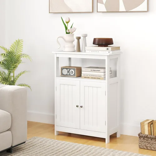 Miniatura 5 de Tangkula Gabinete de Almacenamiento para Baño, Organizador de Piso Independiente con 2 Puertas y 1 Estante Ajustable, Muebles Modernos para Baño