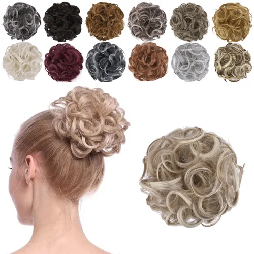 Miniatura 9 de Elaine Moño desordenado para mujer, cabello grueso y rizado, extensiones de cabello sintético ondulado, moño recogido, extensiones de cabello