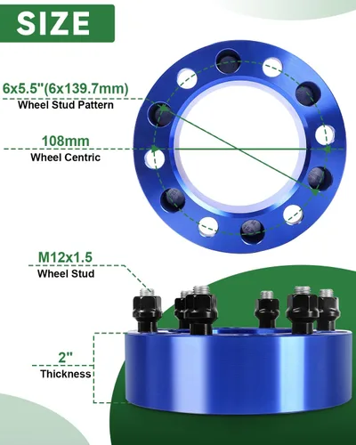 Miniatura 2 de Separadores de rueda de 6 x 5.5 y 2 pulgadas para Tacoma 4Runner Tundra FJ Land Cruiser, espaciadores de rueda de 6 x 139.7 pulgadas, orificio
