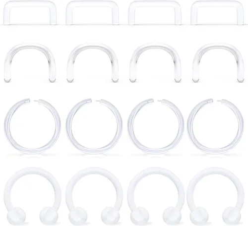 Lcolyoli Retenedor de tabique transparente 14G 16G anillo de tabique transparente de plástico ocultable en forma de U en forma de herradura
