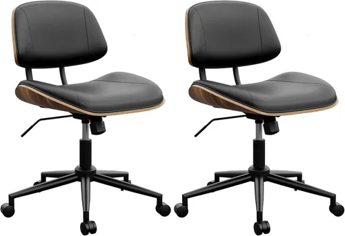 Miniatura 12 de Silla de Oficina sin Brazos con Ruedas, Silla de Escritorio de Cuero PU de Altura Ajustable - Silla de Computadora Ergonómica Giratoria de 360°