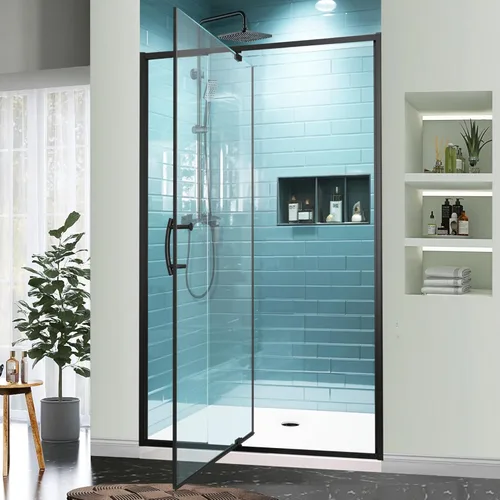 Miniatura 18 de GroGro 56-60" W x 71" H Mampara de ducha giratoria de vidrio semisin marco, vidrio templado transparente de 1/4" (6mm) SGCC, acabado cromo, Cromado
