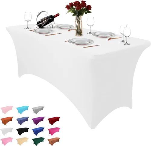 Miniatura 12 de Heochy - 2 piezas de mantel de 4 pies para mesa rectangular - Mantel rectangular elástico de spandex negro para cumpleaños, cóctel, boda, fiesta