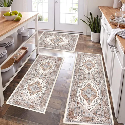Pauwer - Juego de 3 alfombras de cocina antideslizantes lavables para piso, alfombra de cocina estilo granja, alfombra de cocina para pasillo,
