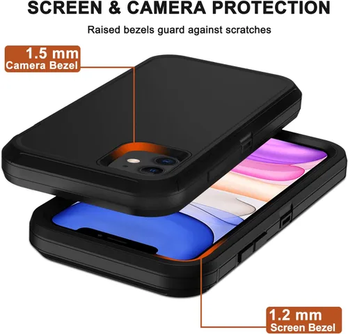Miniatura 5 de Funda para iPhone 11 con clip para cinturón, 2 protectores de pantalla, [grado militar] de servicio pesado, cobertura completa, resistente a prueba