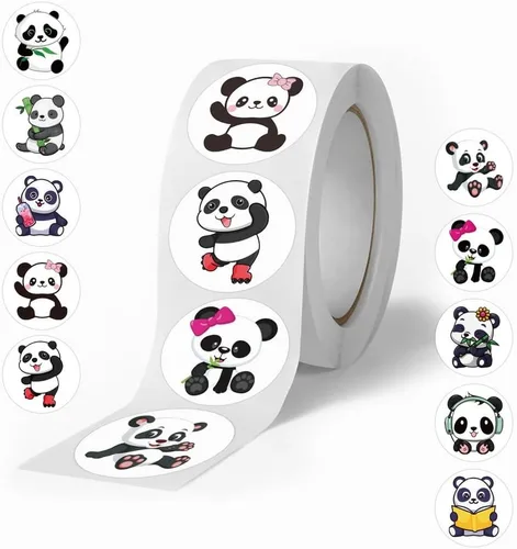 Calcomanías de panda de dibujos animados (500 unidades), rollos de calcomanías de dibujos animados para adolescentes, decoraciones de fiesta de