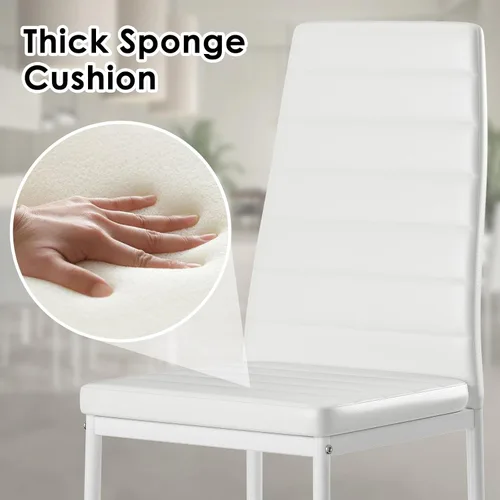 Miniatura 3 de Farini Juego de 4 sillas de comedor de piel sintética blanca para cocina, sillas laterales modernas con marco de metal resistente