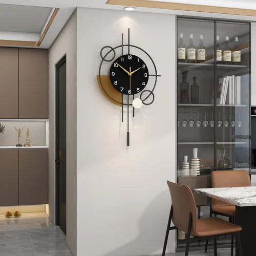 Miniatura 3 de Reloj de pared grande decorativo con péndulo, funciona con pilas, cuarzo de calidad silenciosa, reloj moderno para sala de estar, dormitorio