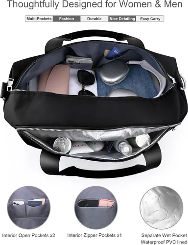 Miniatura 5 de Bolsa de gimnasio para mujer con compartimento para zapatos y bolsillo para artículos húmedos, bolsa de lona para viajes, deportes, fitness