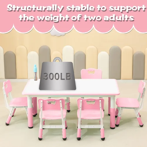 Miniatura 6 de monleelnom Juego de mesa y silla para niños, adecuado para niños y niñas de 2 a 12 años, mesa con altura ajustable, tapa que se puede pintar con 6
