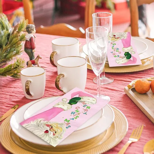 Miniatura 4 de 80 servilletas de papel desechables de Papá Noel con texto en inglés "Merry Christmas" para invitados de Navidad, para decoración de mesa de baño