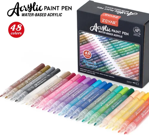 Miniatura 2 de ZEYAR Rotuladores de Pintura Acrílica, Experto en Pintura sobre Piedras, Extra Fino, 48 Colores, Certificado AP, Tinta Permanente e Impermeable
