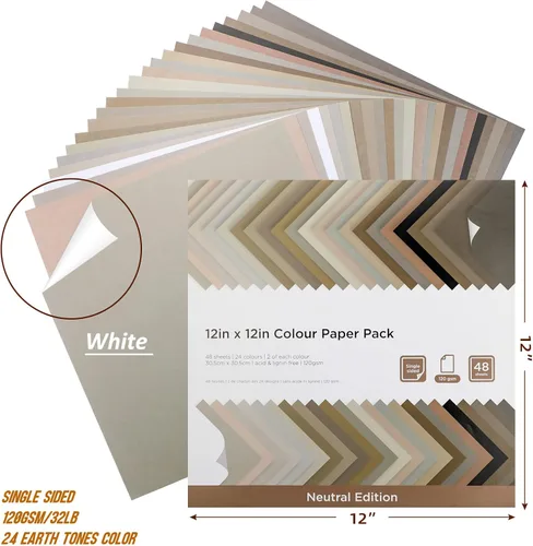 Miniatura 3 de Livholic 48 hojas de cartulina de tonos tierra en colores neutros grises de 120 g/m², 32 lb, papel para impresora de 12x12 pulgadas para álbumes