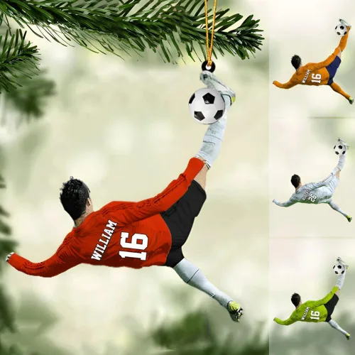 Miniatura 25 de Adorno de fútbol personalizado, adorno de Navidad de jugador de fútbol personalizado con nombre y número, regalo deportivo único para hombres