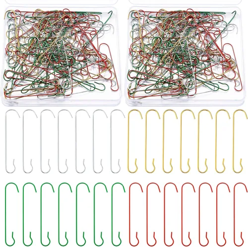 Miniatura 9 de Mixweer 120 ganchos de adorno de Navidad de 0.51 x 2.36 pulgadas en forma de C con caja de almacenamiento, ganchos de árbol de Navidad para Plata