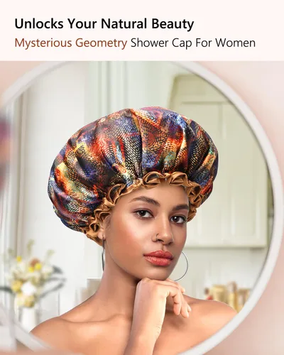 Miniatura 5 de mikimini Gorro de ducha para mujeres y niñas, champán, misterioso, pétalos románticos, grande y mediano (Mysterious, M (paquete de 1))