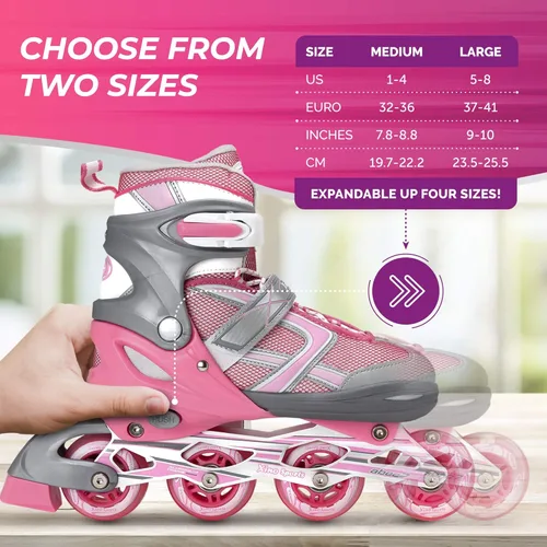 Miniatura 3 de Xino Sports Patines en línea para niños y niñas – Patines ajustables con ruedas iluminadas LED – Patines juveniles para interiores y exteriores Rosa