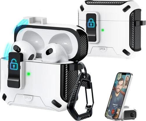Miniatura 8 de R-fun - Funda para audífonos compatible con AirPods de 4.ª generación 2024, cubierta protectora de expulsión automática a prueba de caídas, puerto